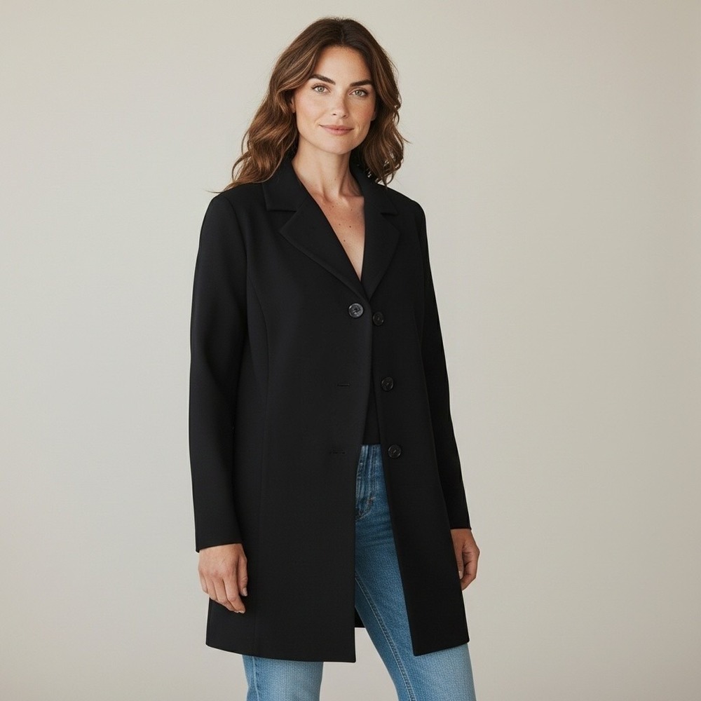 J.Jill Stretch BLK Wool blend
Longline Blazer Jacket Tie Back Coat Old Money 14